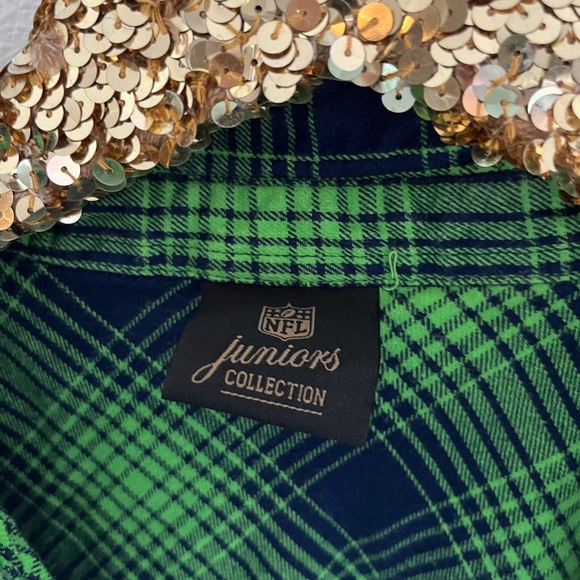 NFL Seattle Seahawks Womens Green Plaid Button Down Shirt Juniors Collection XL - Picture 12 of 14